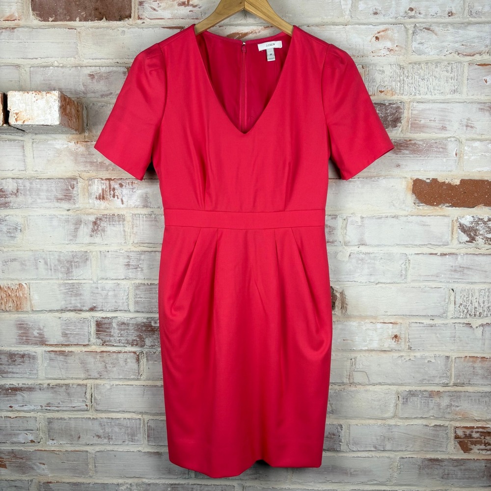 J.Crew Wool V-Neck Sheath Dress 2P Petite Coral Short Sleeve Suiting Lined